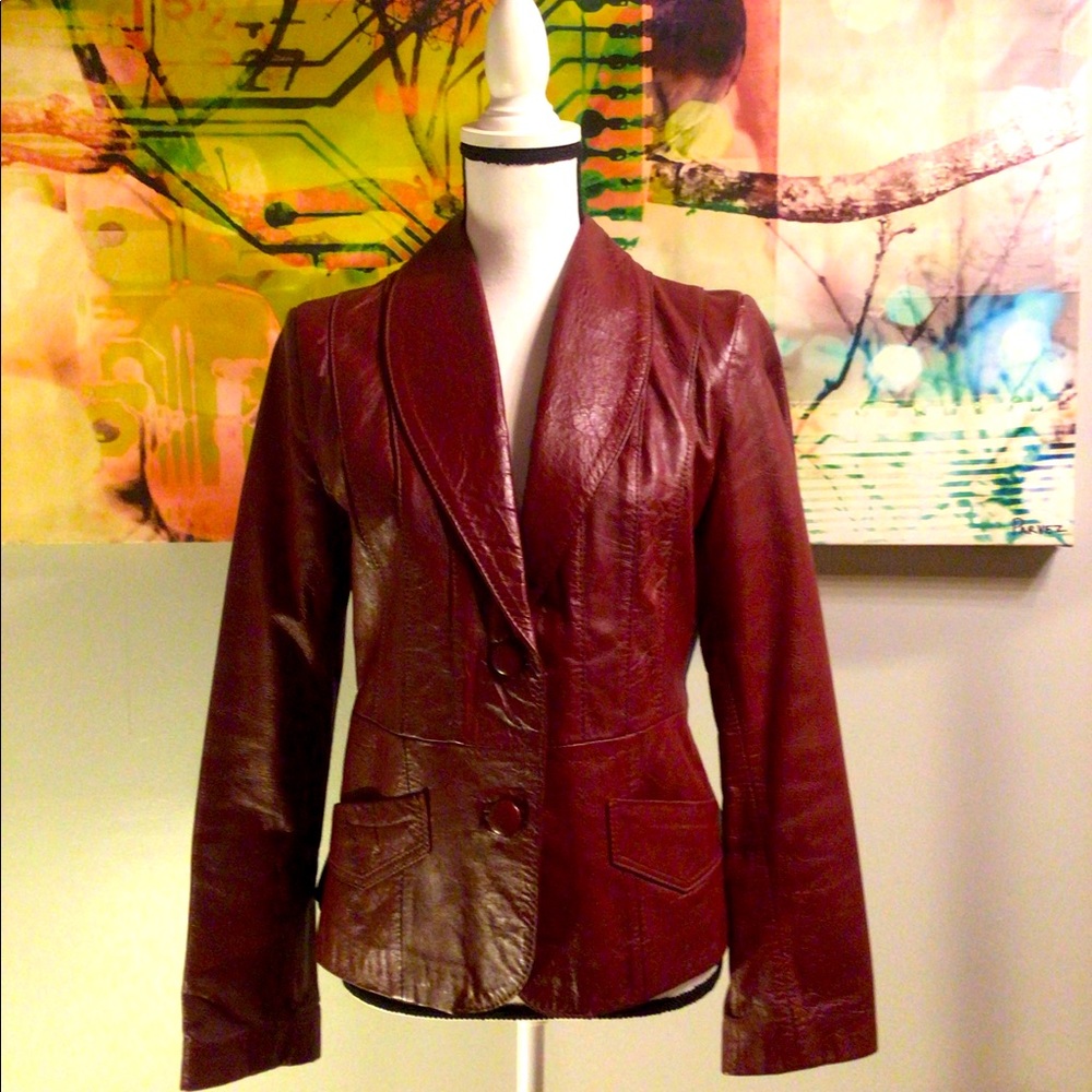 VINTAGE ATTICA RED/ BURGUNDY LEATHER JACKET SIZE SM/M